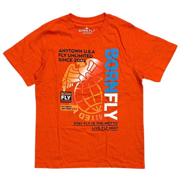 Born Fly Men's T-Shirt Global Eagle Premium Short Sleeve Tee in Orange - Picture 1 of 2